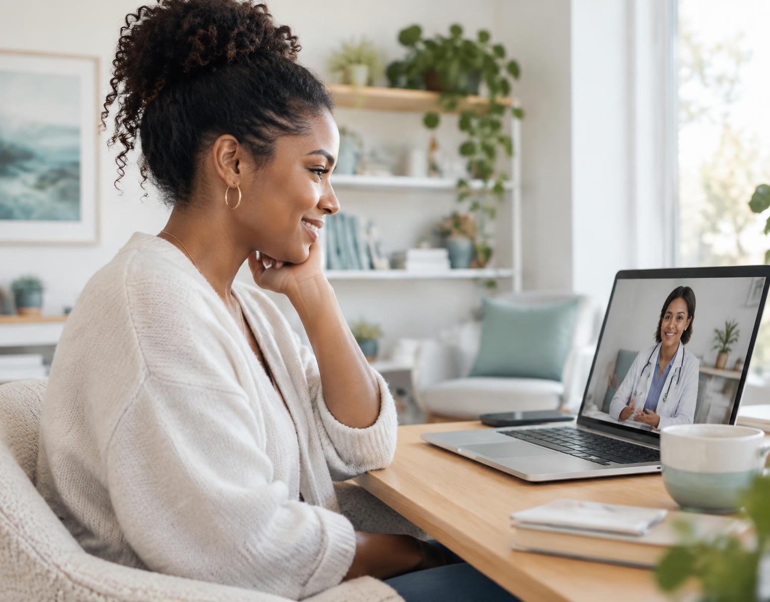 An employee meeting with a clinician over video